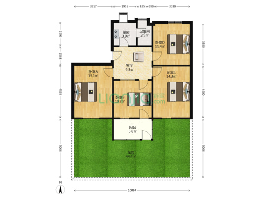 菜场路 4室1厅1卫 93平方