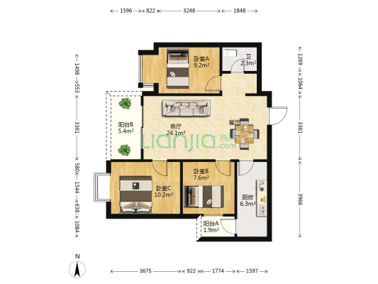 万科大都会二期 3室1厅1卫 88平方