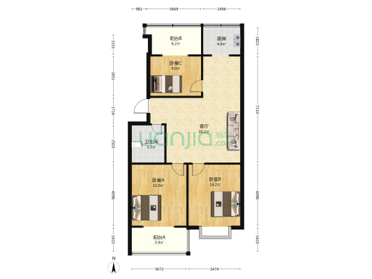 晋阳苑小区 3室1厅1卫 109平方