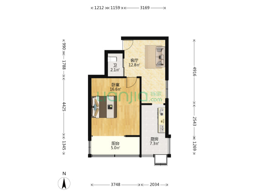 尚隆苑社区 1室1厅1卫 48平方