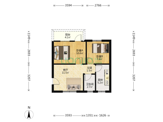 同乐花苑 2室1厅1卫 51平方