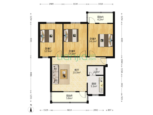 祖庙散盘 3室1厅1卫 92平方