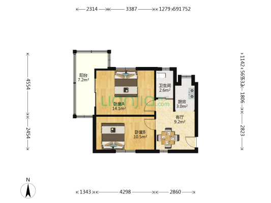 化建一村 2室1厅1卫 55平方