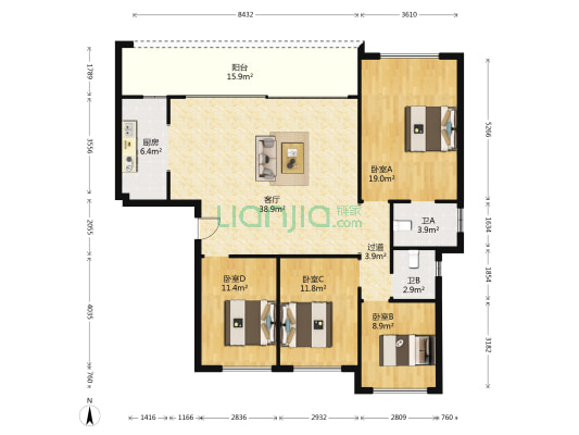 融创九棠府一期 4室1厅2卫 138平方