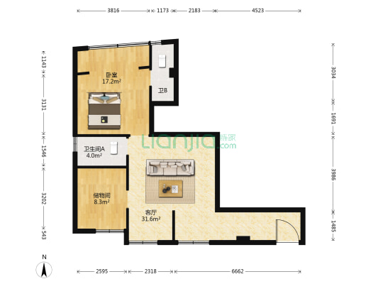 振方大厦 1室1厅2卫 85平方