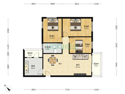 藤景苑 3室1厅1卫 96平方