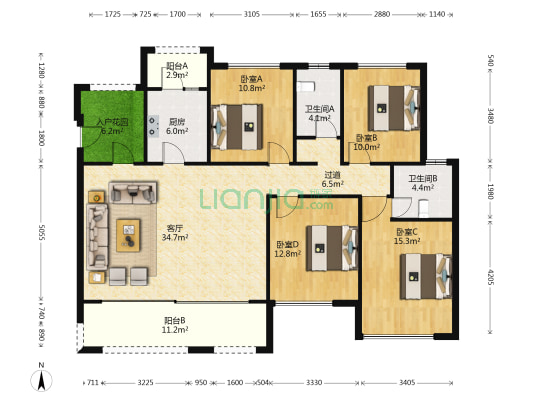 鲁能泰山7号八街区 4室1厅2卫 130平方