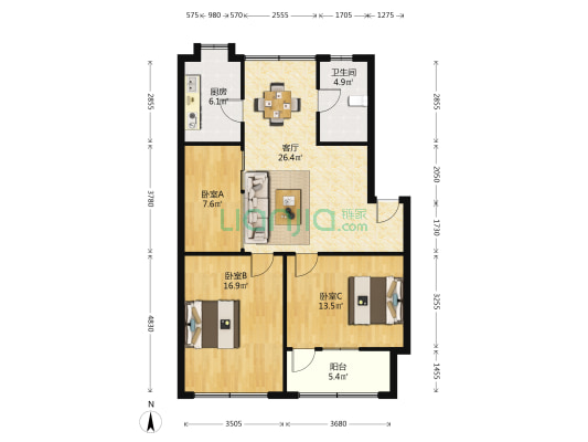 信江东路8号 3室1厅1卫 89平方