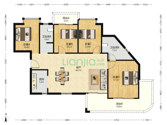 平吉上府 4室1厅2卫 155平方