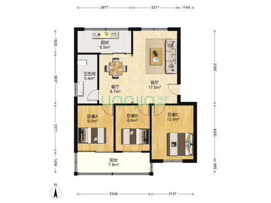 朝阳街8号院 3室2厅1卫 97平方