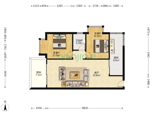 新时代花园二期 2室1厅1卫 83平方