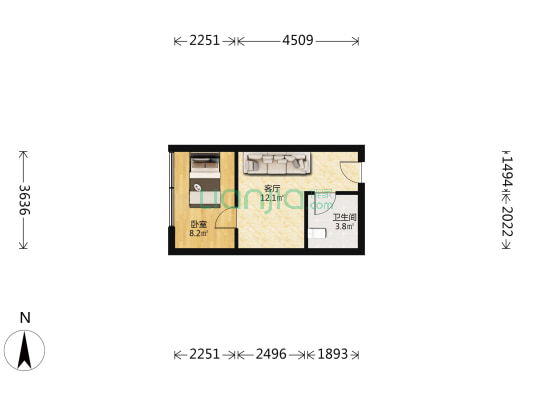 东山公寓 1室1厅1卫 33平方