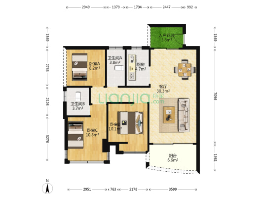 锦阳凯悦春天 3室1厅2卫 91平方