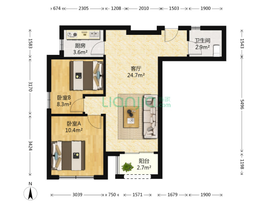 绿地卢浮商务中心 2室1厅1卫 78平方