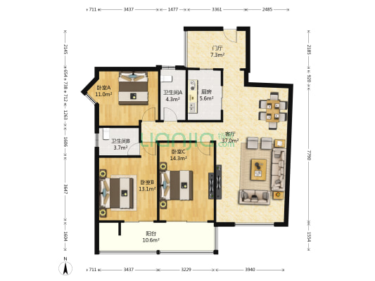 西蜀尚都 3室1厅2卫 110平方