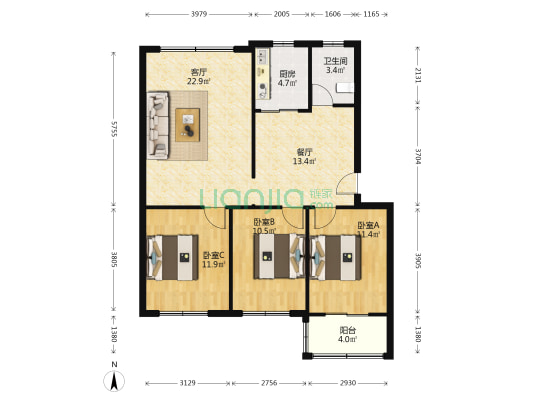 政法街南段位置好，公摊小，房子干净，换了大房出售-户型图