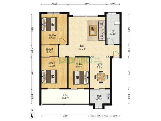 茶圣西路27号 3室2厅1卫 109平方