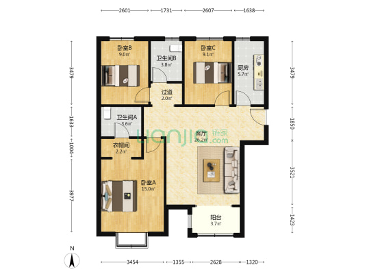 漫香郡 3室1厅2卫 119平方