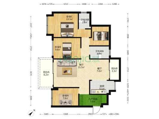 壹号院 4室2厅2卫 109平方
