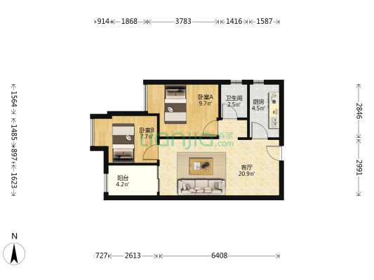 汉口派 2室1厅1卫 73平方