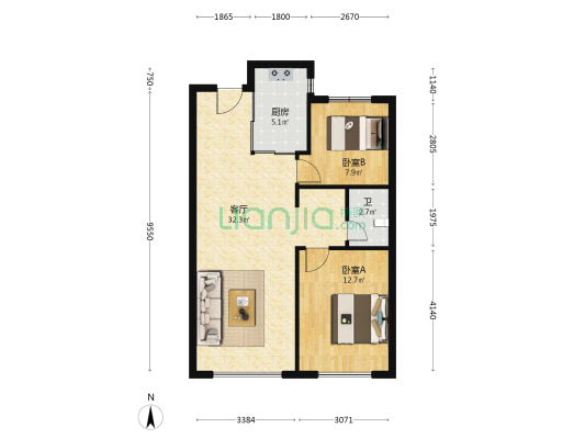 万科时代都会 2室1厅1卫 83平方