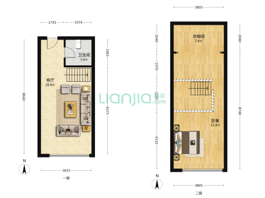 联合财富中心 1室1厅1卫 45平方