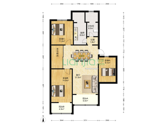 新洲大厦 4室1厅1卫 132平方