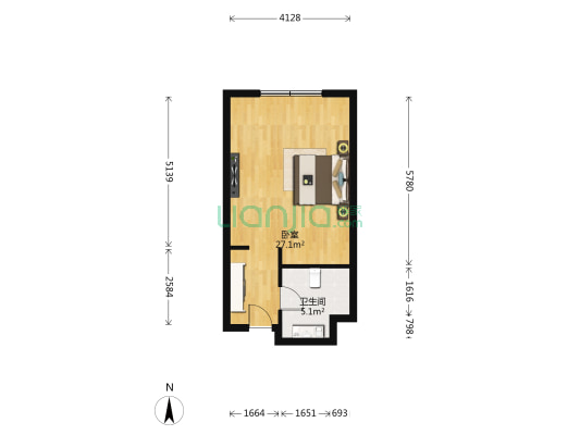 风景华庭酒店 1室0厅1卫 54平方