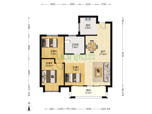 中建星光城二期 3室1厅1卫 98平方