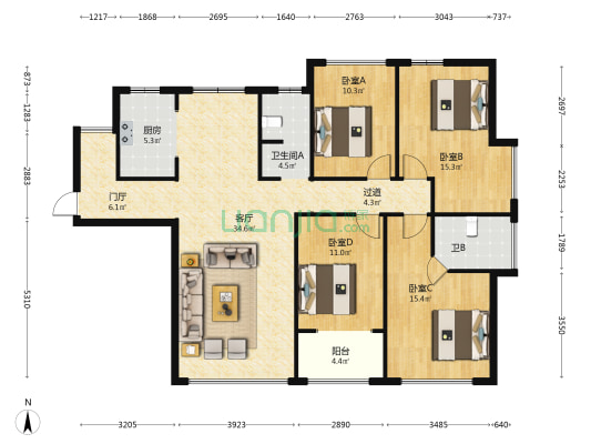 湘核观邸 4室1厅2卫 128平方