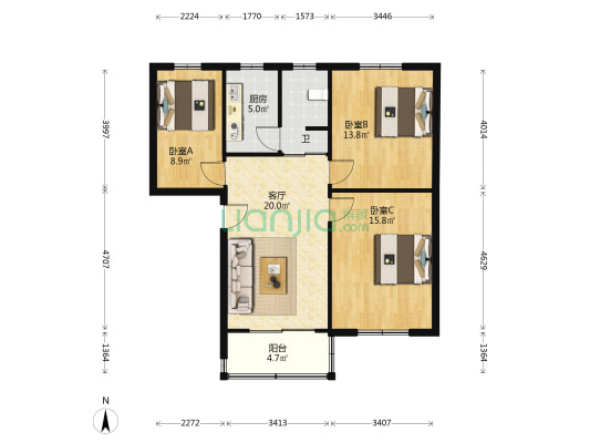 百货公司家属院 3室1厅1卫 87平方