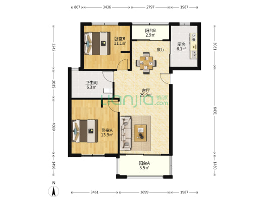 浦江世博家园十二街坊 2室1厅1卫 93平方