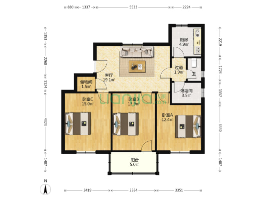 文港组团 3室1厅2卫 92平方