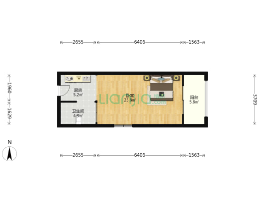 朝阳1号 1室0厅1卫 53平方