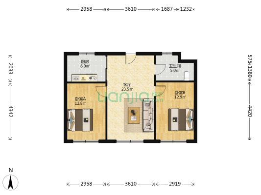 阿尔滨家属楼 2室1厅1卫 84平方