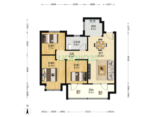海信·凤台世家 3室1厅1卫 99平方