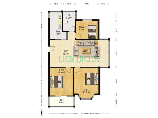 西湖南裕 3室1厅1卫 113平方