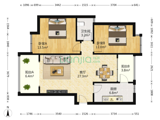 丰怡阳光 2室1厅1卫 87平方