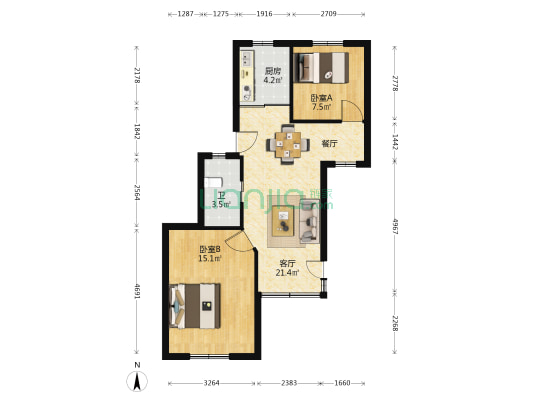 北兴园 2室1厅1卫 66平方