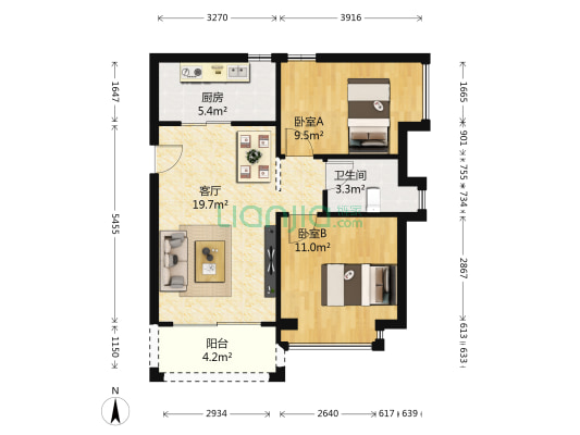 粤晖富居 2室1厅1卫 66平方