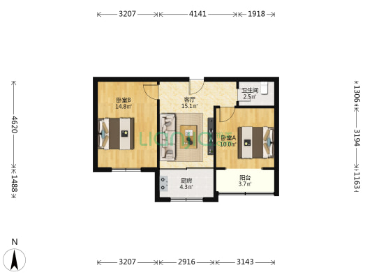 西安市公交二公司104家属院 2室1厅1卫 61平方
