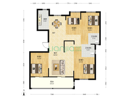 绿城海棠映月 4室1厅2卫 149平方