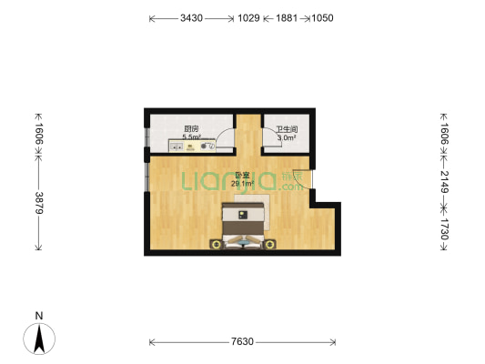 涿州是冠云路汇元四季橙小区一居室..........-户型图