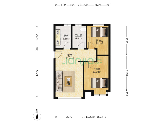 南屯社区 2室1厅1卫 85平方