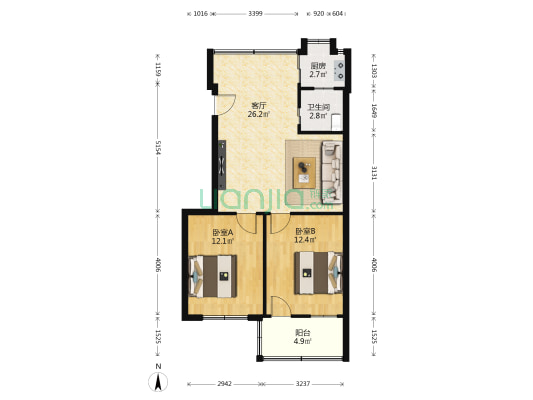 何坊南社区 2室1厅1卫 68平方
