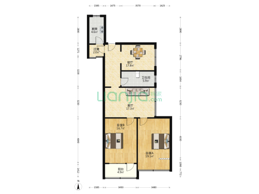 珠江路250号 2室2厅1卫 103平方