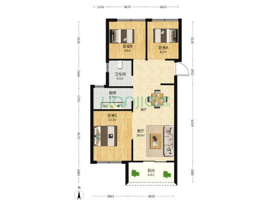 融创江南悦畅园 3室1厅1卫 89平方