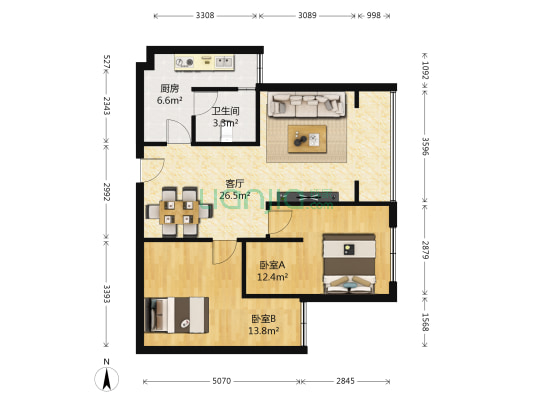 荔枝园 2室1厅1卫 77平方
