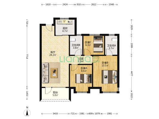天一仁和·珑樾海 3室1厅2卫 102平方
