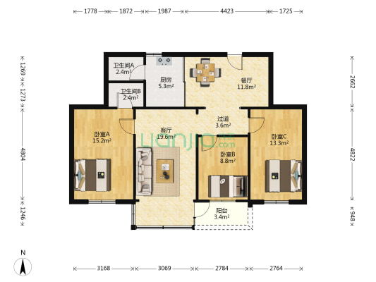 国家税务局大院 3室2厅2卫 94平方